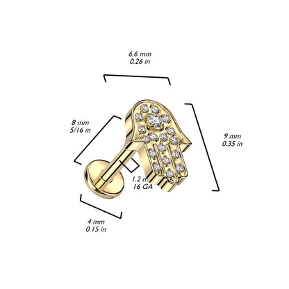 Titane Labret Hamsa Zircone Filetage Interne