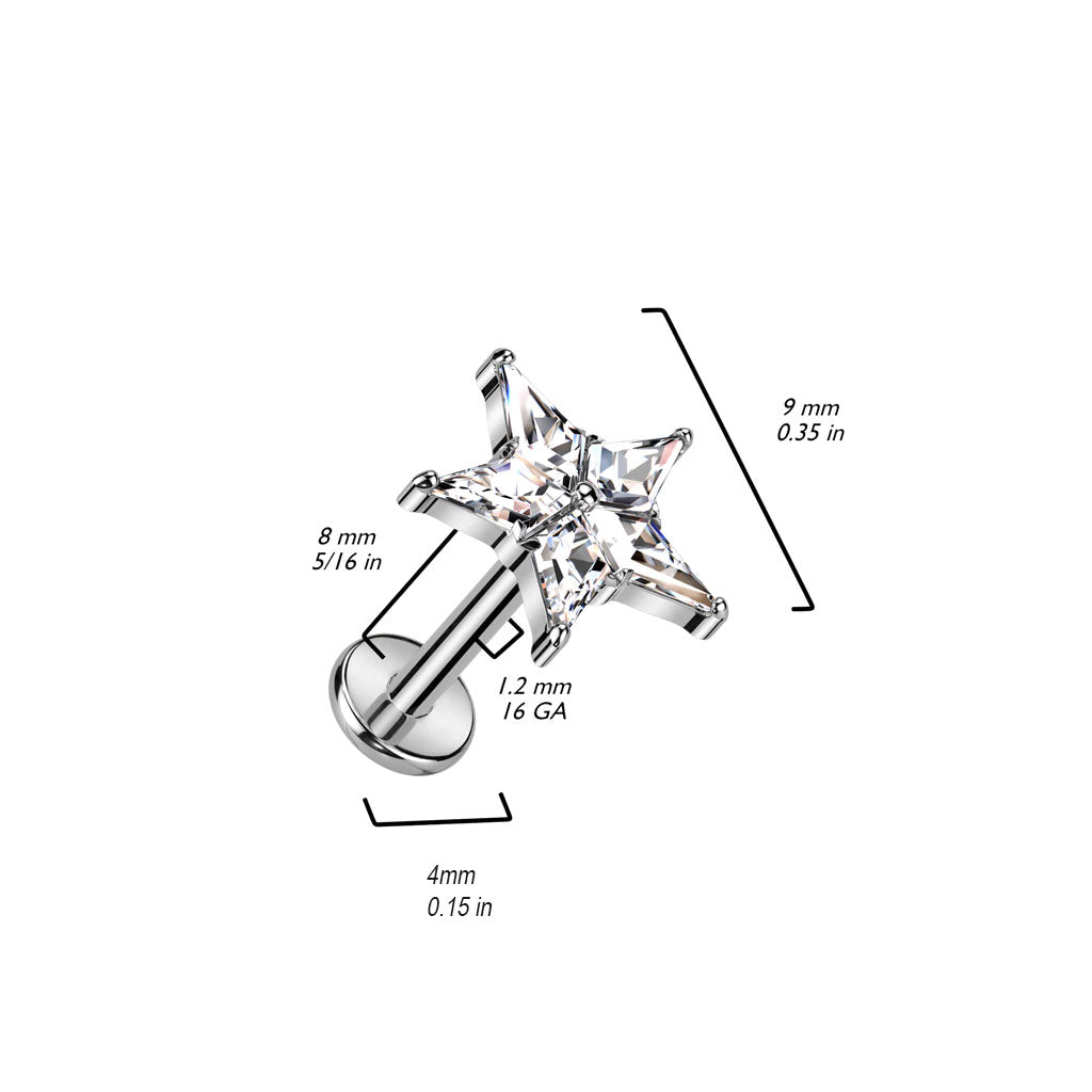 Titan Labret Stern Zirkonia Innengewinde