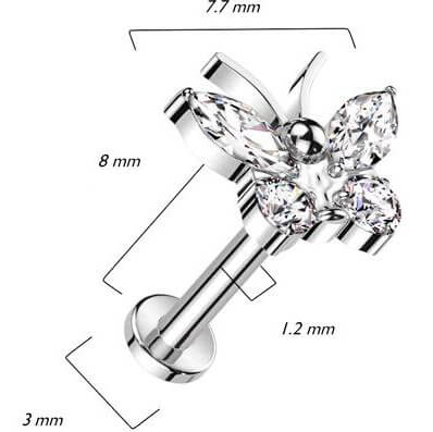 Titanio Mariposa de Circonitas Rosca interna Labret