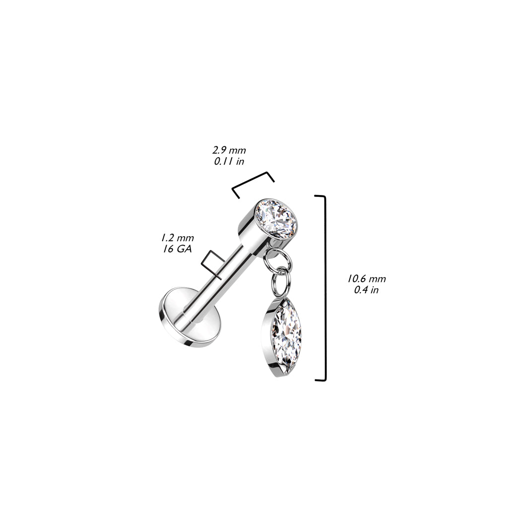 Titanio Labret Pendente con Zircone marquise Filettatura Interna