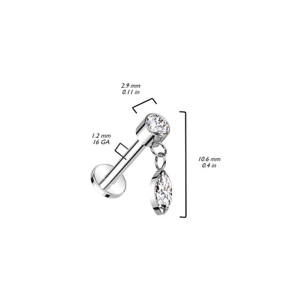 Titanio Colgante de circonita marquesa Rosca interna Labret