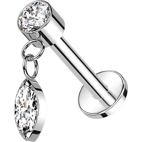 Titane Labret Zircone Pendentif Marquise Zircone Filetage Interne