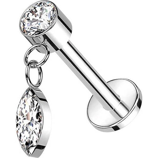 Titanium Labret Marquise Cut dangle Zirconia Internally Threaded