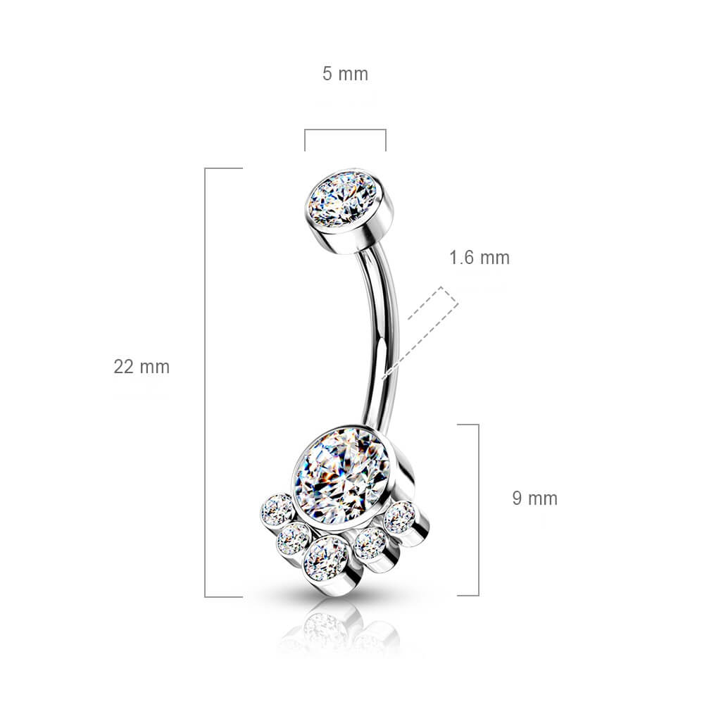 Titanium Belly Button Piercing Zirconia Silver Internally Threaded