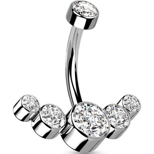 Titan Bauchnabelpiercing 5 Zirkonia Silber Innengewinde