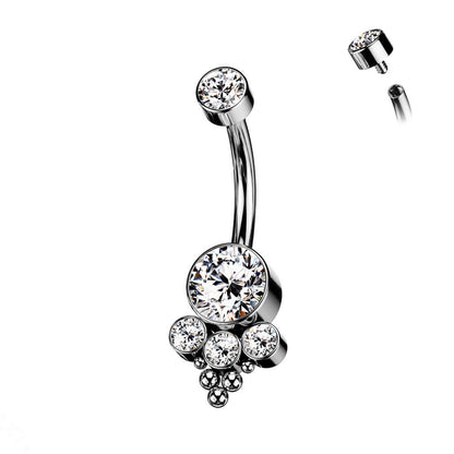 Titane Piercing Nombril Zircone Opale Argent Filetage Interne