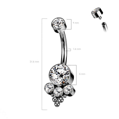 Titane Piercing Nombril Zircone Opale Argent Filetage Interne