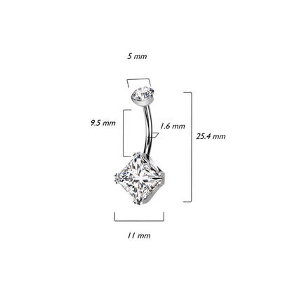 Titane Piercing Nombril Zircone Carrée Filetage Interne