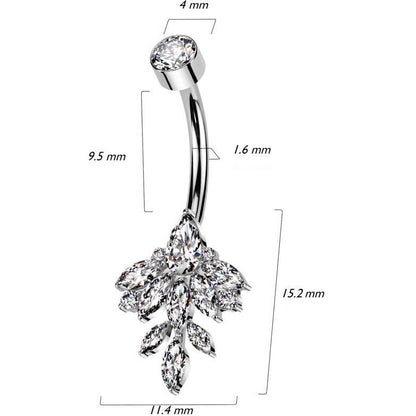 Titan Bauchnabelpiercing Marquise Blatt Zirkonia Innengewinde