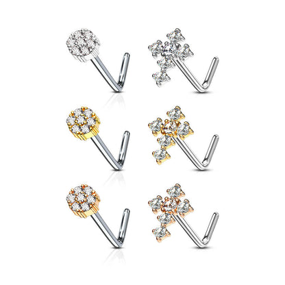 Nose L-Shape Flower Cross Zirconia