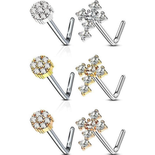 Nose L-Shape Flower Cross Zirconia