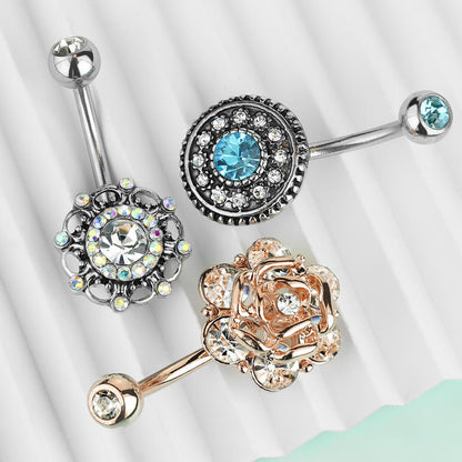 Belly Button Piercing Flower Zirconia