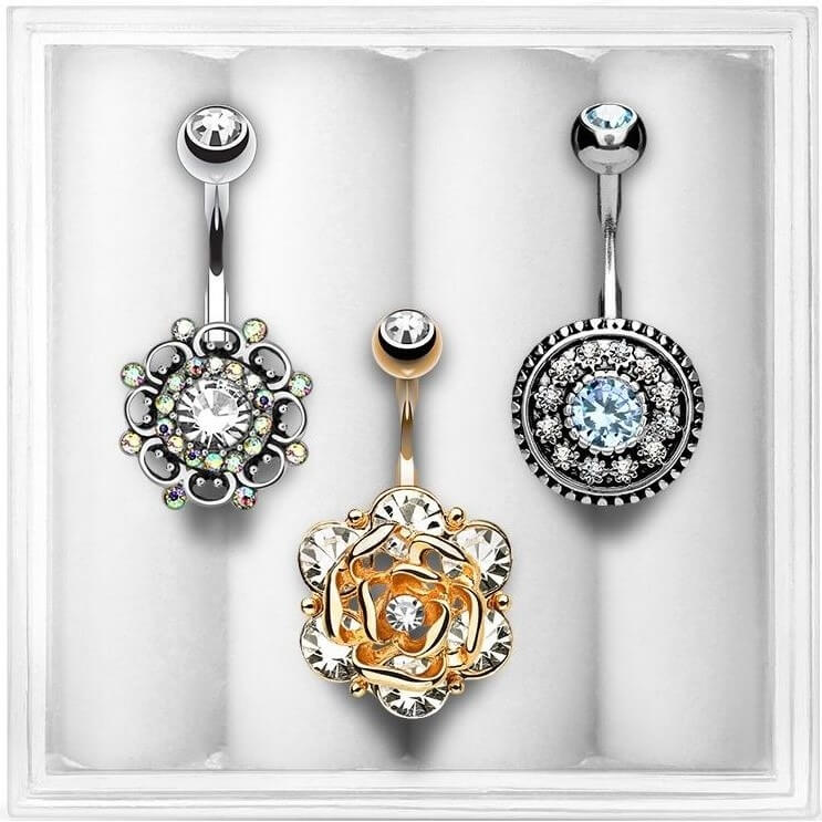 Piercing Ombelico Fiori di zirconi