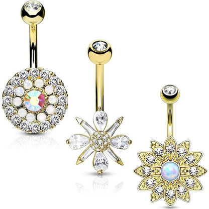 Bauchnabelpiercing Blumen Zirkonia Opal Gold