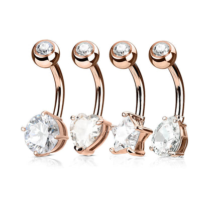 Belly Button Piercing Set Zirconia Gold