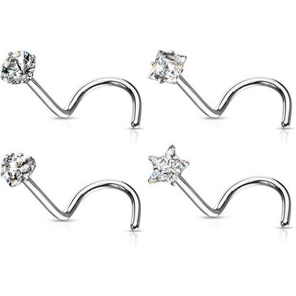 Nose Screw Set Zirconia Silver