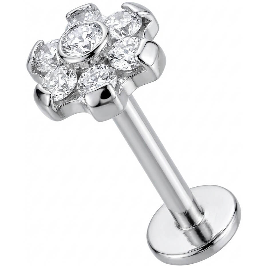 Titanium Labret Crystal Flower Cluster Top Internally Threaded