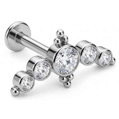 Titanium Labret Bezel Set Crystal Tiara Arc Internally Threaded