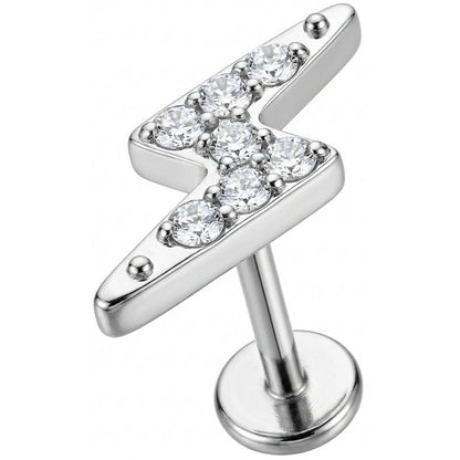 Titanium Labret Crystal Paved Lightning Bolt Internally Threaded