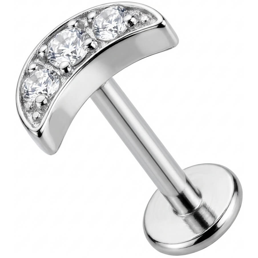 Titanium Labret Triple Crystal Curved Arc Internally Threaded