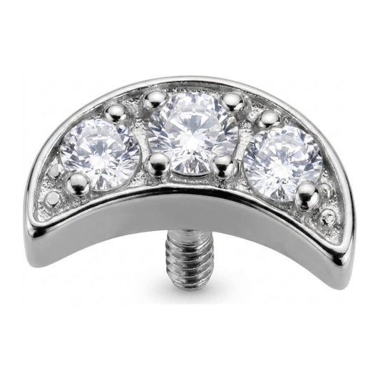 Titanium Top Crescent Moon Triple Zirconia Internally Threaded