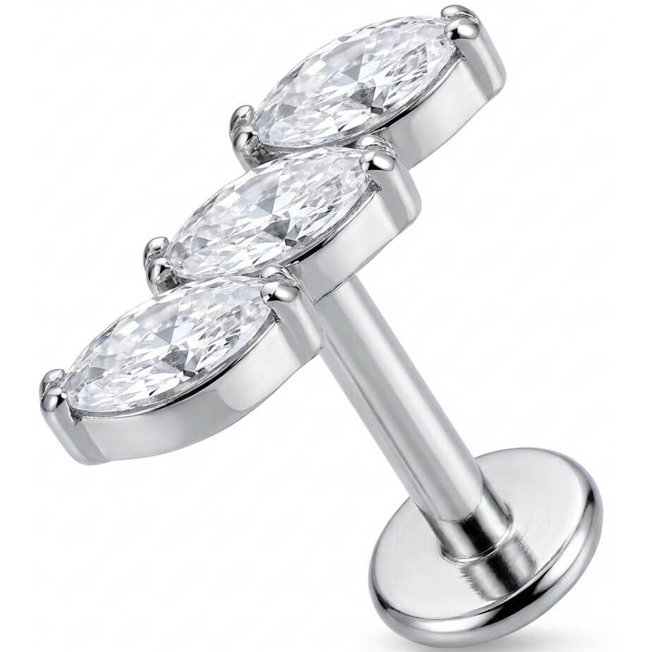 Titanium Labret Triple Marquise Crystal Leaf Curve Internally Threaded