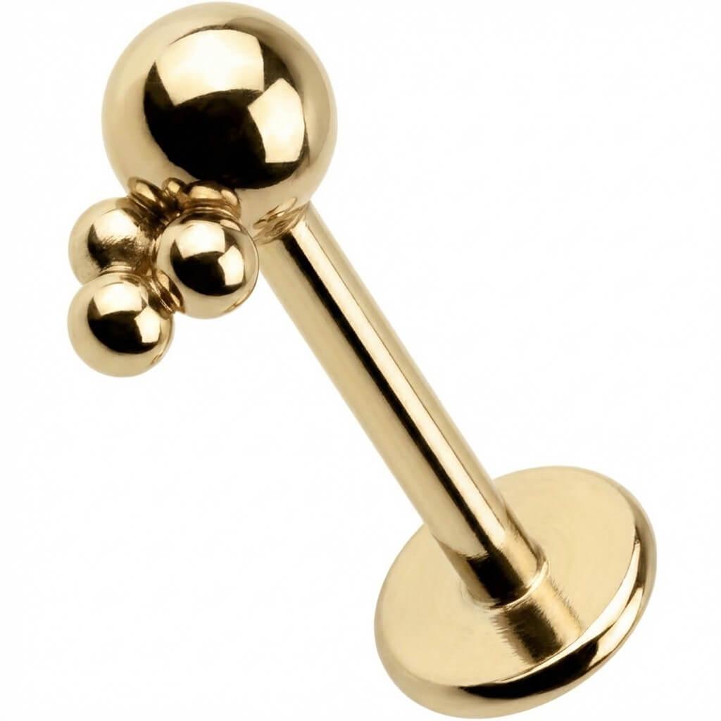 Titanium Labret Sphere With Triple Bead Cluster Internally Threaded