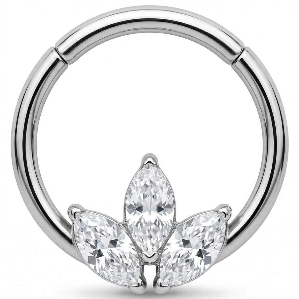 Titanium Ring Triple Marquise Stone Lotus Clicker