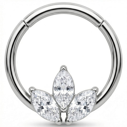 Titanium Ring Triple Marquise Stone Lotus Clicker