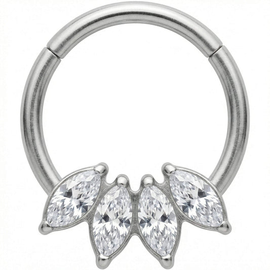 Titanium Ring Four Marquise Stones Crown Clicker