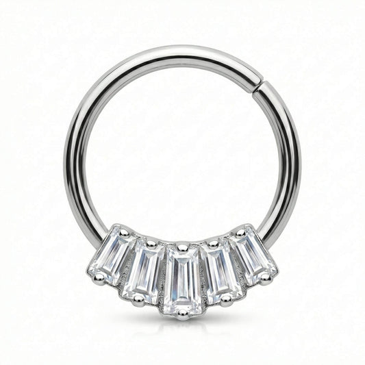 Titanium Ring Five Baguette Zirconia Fan Clicker