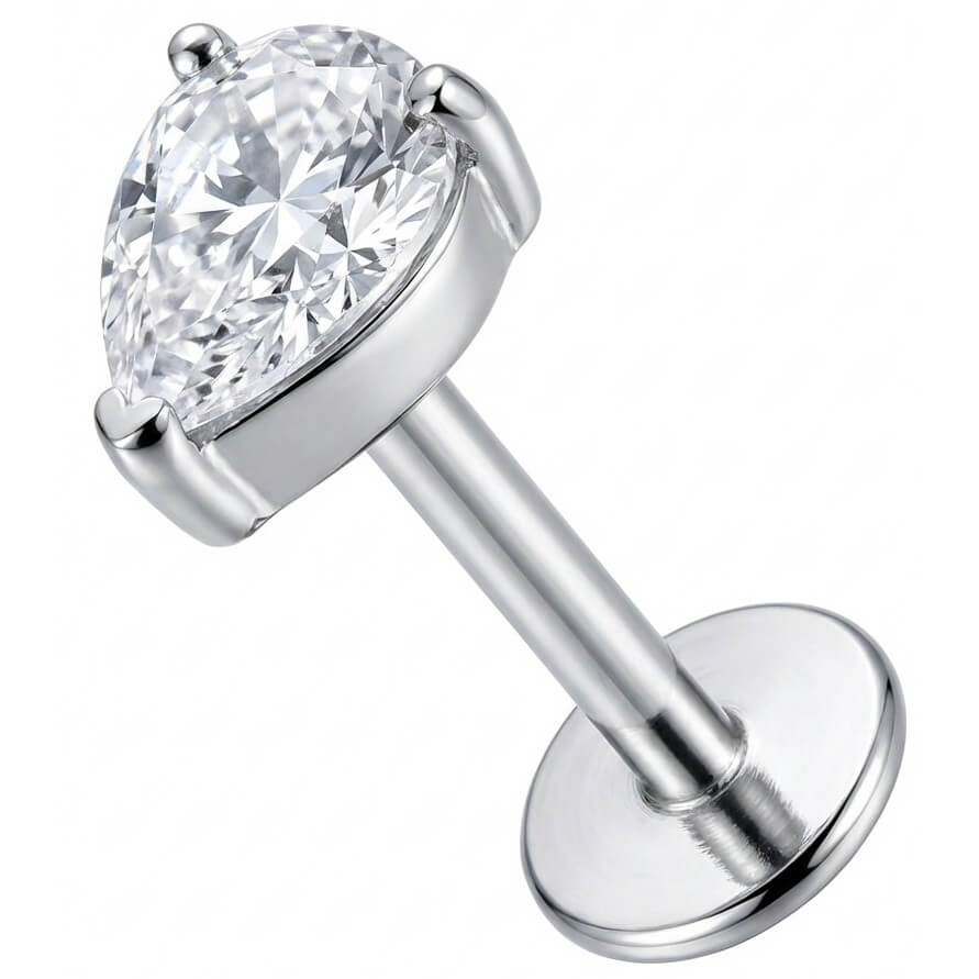 Titanium Labret Teardrop Shaped Zirconia Internally Threaded