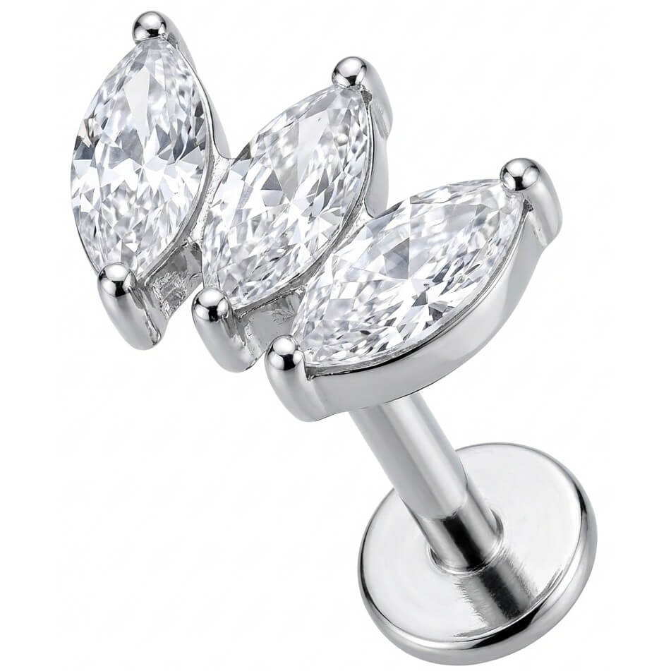 Titanium Labret Triple Marquise Crystal Fan Internally Threaded