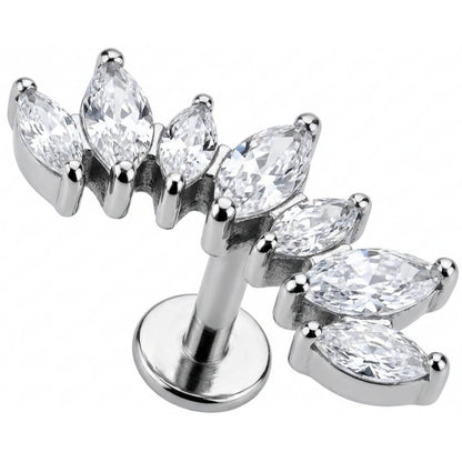 Titanium Labret Curved Marquise Crystal Vine Arc Internally Threaded