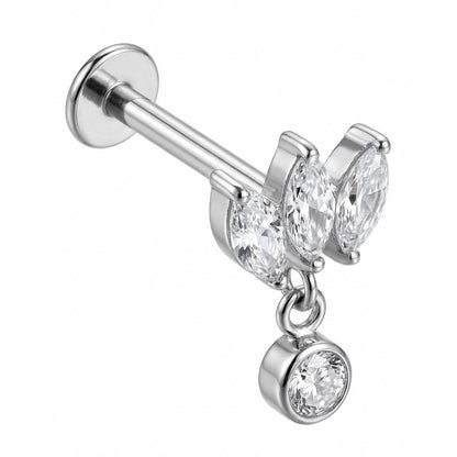 Titanium Labret Marquise Fan With Round Dangle Internally Threaded