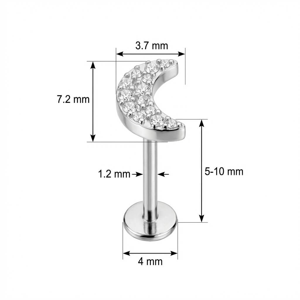 Titanium Labret Paved Crystal Crescent Moon Internally Threaded