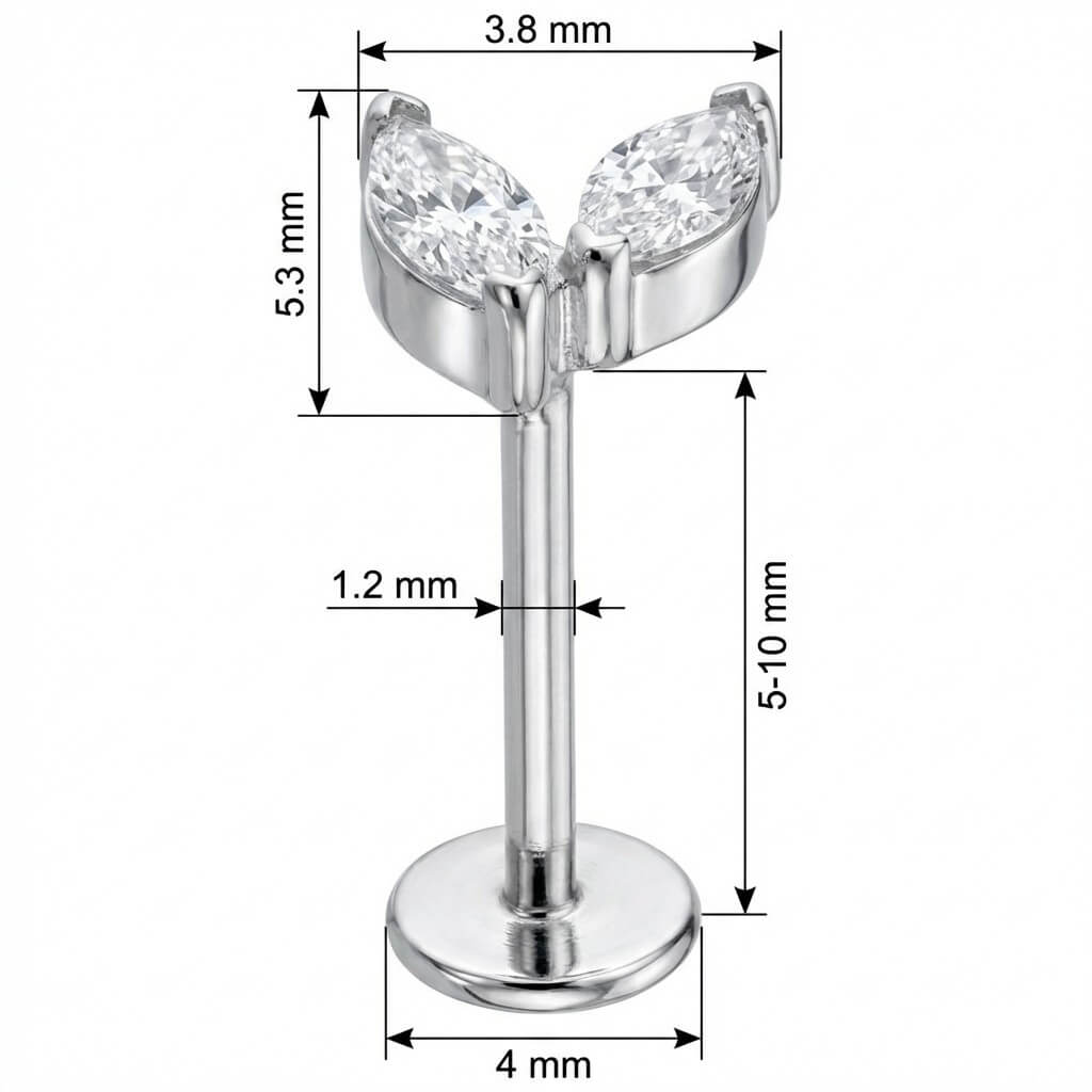 Titanium Labret Double Marquise Crystal Leaves Internally Threaded