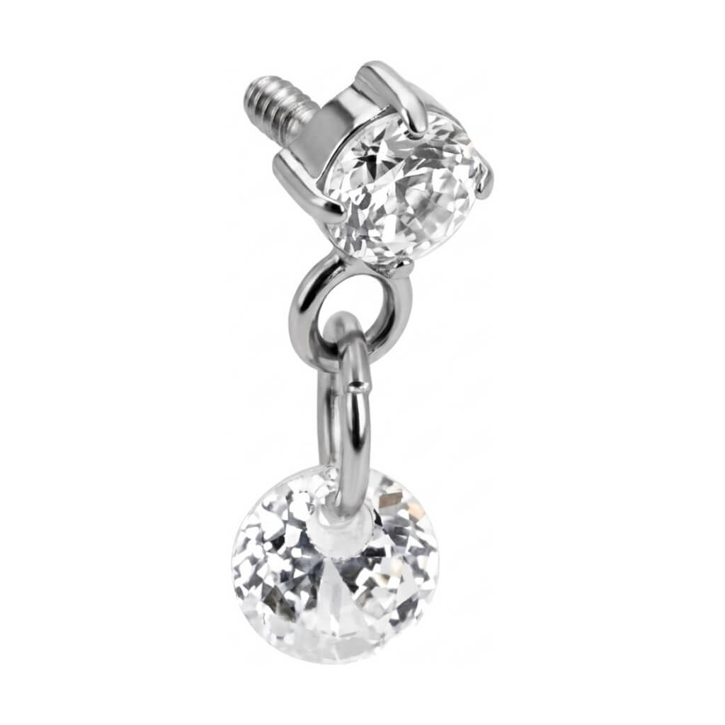 Titanium Top Double Zirconia Dangle Drop Internally Threaded