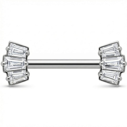 Titanium Nipple Piercing Triple Baguette Fan Push-In