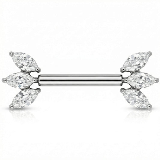 Titanium Nipple Piercing Triple Marquise Crystal Fan Push-In