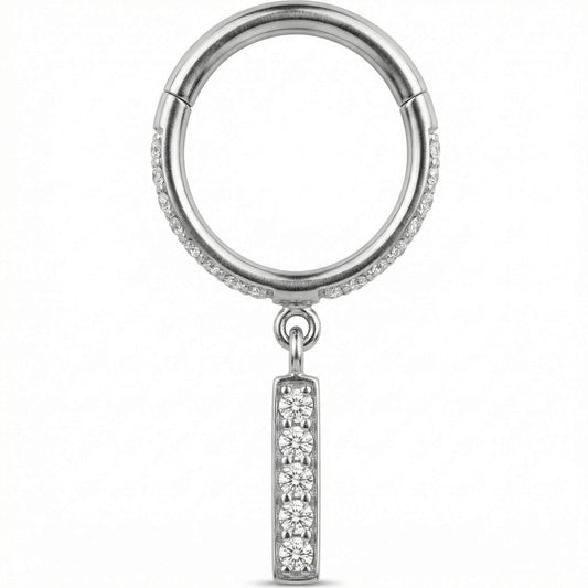 Titanium Ring Paved Dangling Bar Drop Clicker