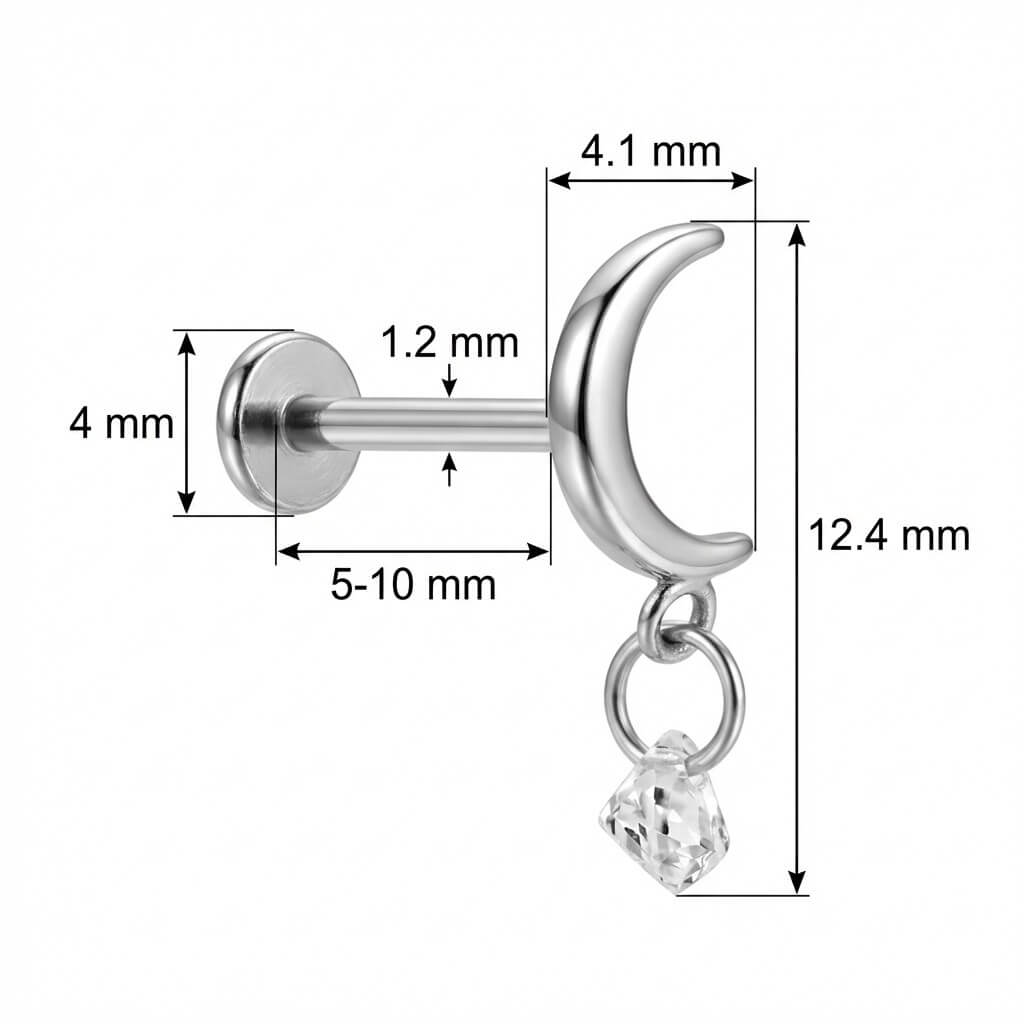 Titanium Labret Crescent Moon Dangle Crystal Internally Threaded
