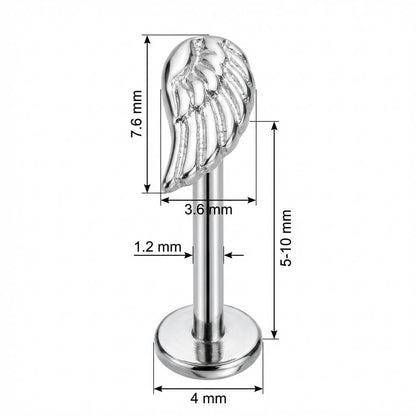 Titanium Labret Detailed Angel Wing Top Internally Threaded
