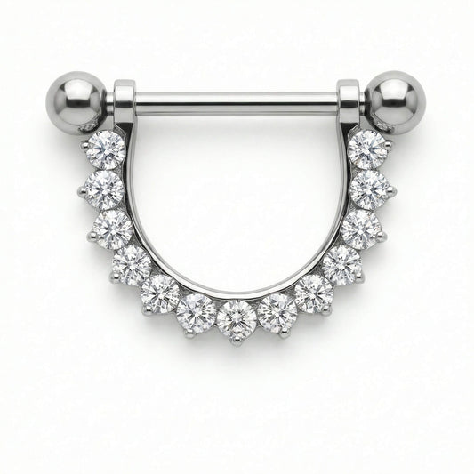 Titanium Nipple Piercing Crystal Lined Crescent