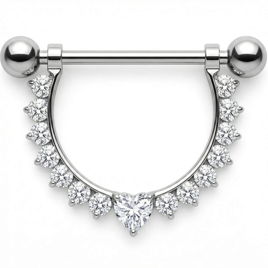 Titanium Nipple Piercing Crystal Arch Heart Center