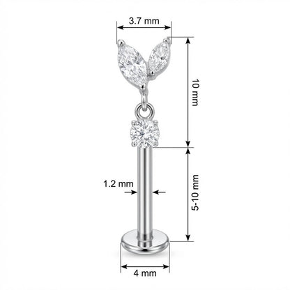 Titanium Labret Double Marquise Leaves With Dangle Internally Threaded