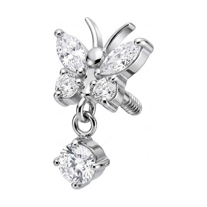 Titanium Top Butterfly With Dangle Internally Threaded