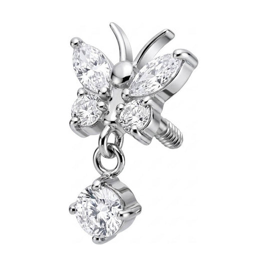 Titanium Top Butterfly With Dangle Internally Threaded