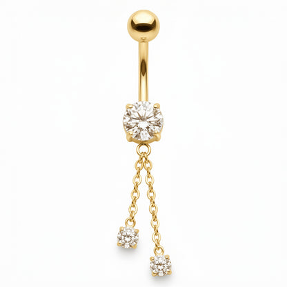 Titanium Belly Button Piercing Round Zirconia With Double Chain Internally Threaded