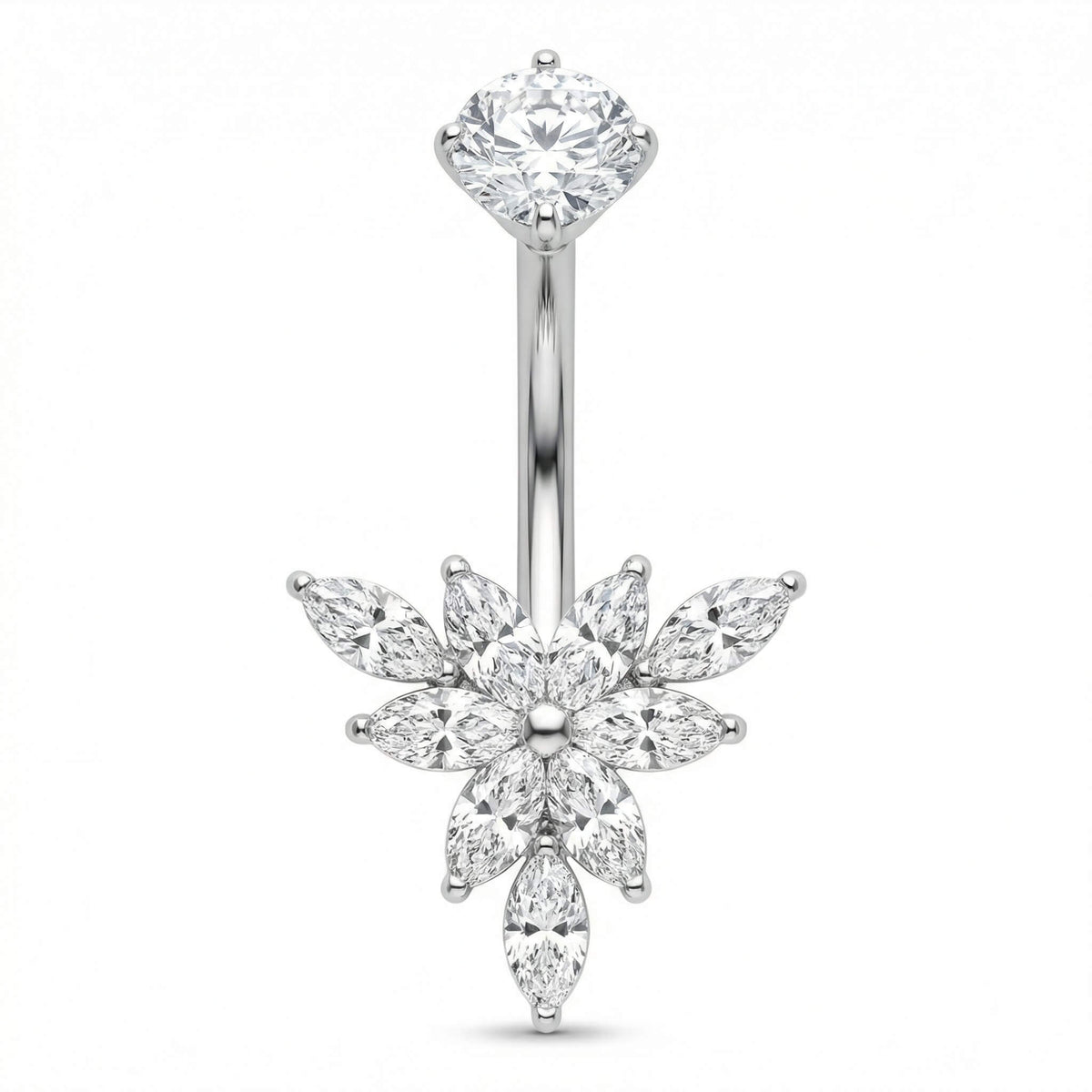 Titanium Belly Button Piercing Marquise Crystal Lotus Flower Internally Threaded